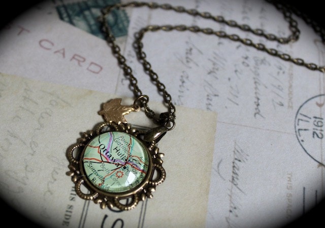Free Shipping Ottawa Authentic Vintage Map Necklace