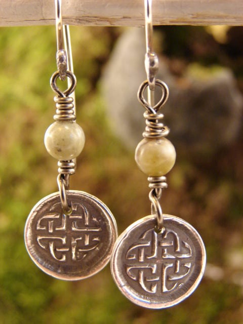 Celtic Knots with Connemara Marble in Fine Silver - Earrings