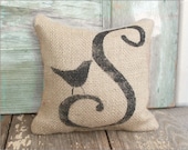 Bird Letter Custom Monogram -  Burlap Feed Sack Doorstop