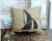Sail Away -  Sailboat Burlap Feed Sack Doorstop - Nautical  Design