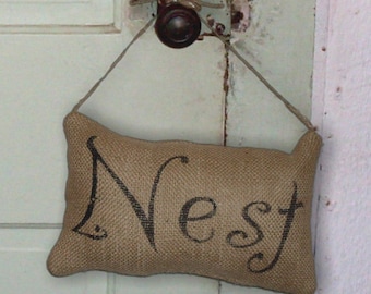 Nest - Burlap Feed Sack Pillow Door  Hanger
