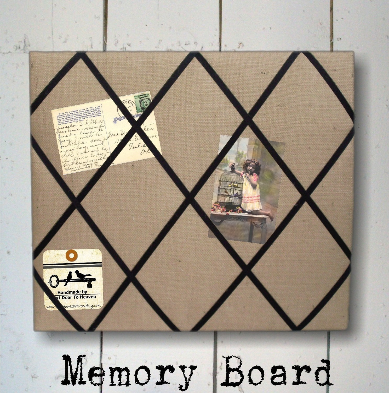 Burlap French Memory Board with Ribbon 18 x by nextdoortoheaven