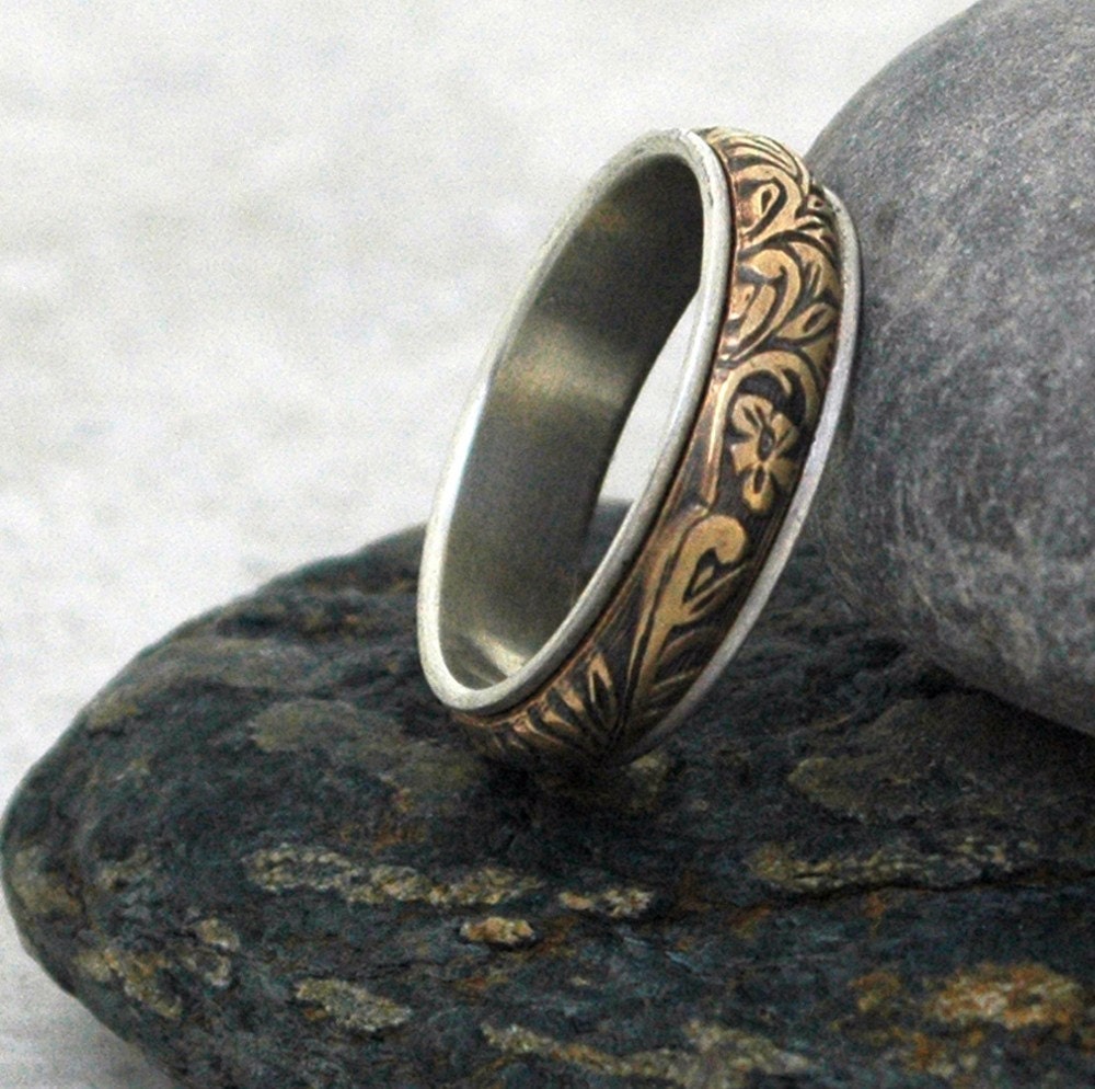 Spinner Ring - Floral and Scroll - 14K Gold Filled and Sterling Silver - Made to Order in Your Size