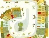A happy town in France.  11x14 print by Matte Stephens.