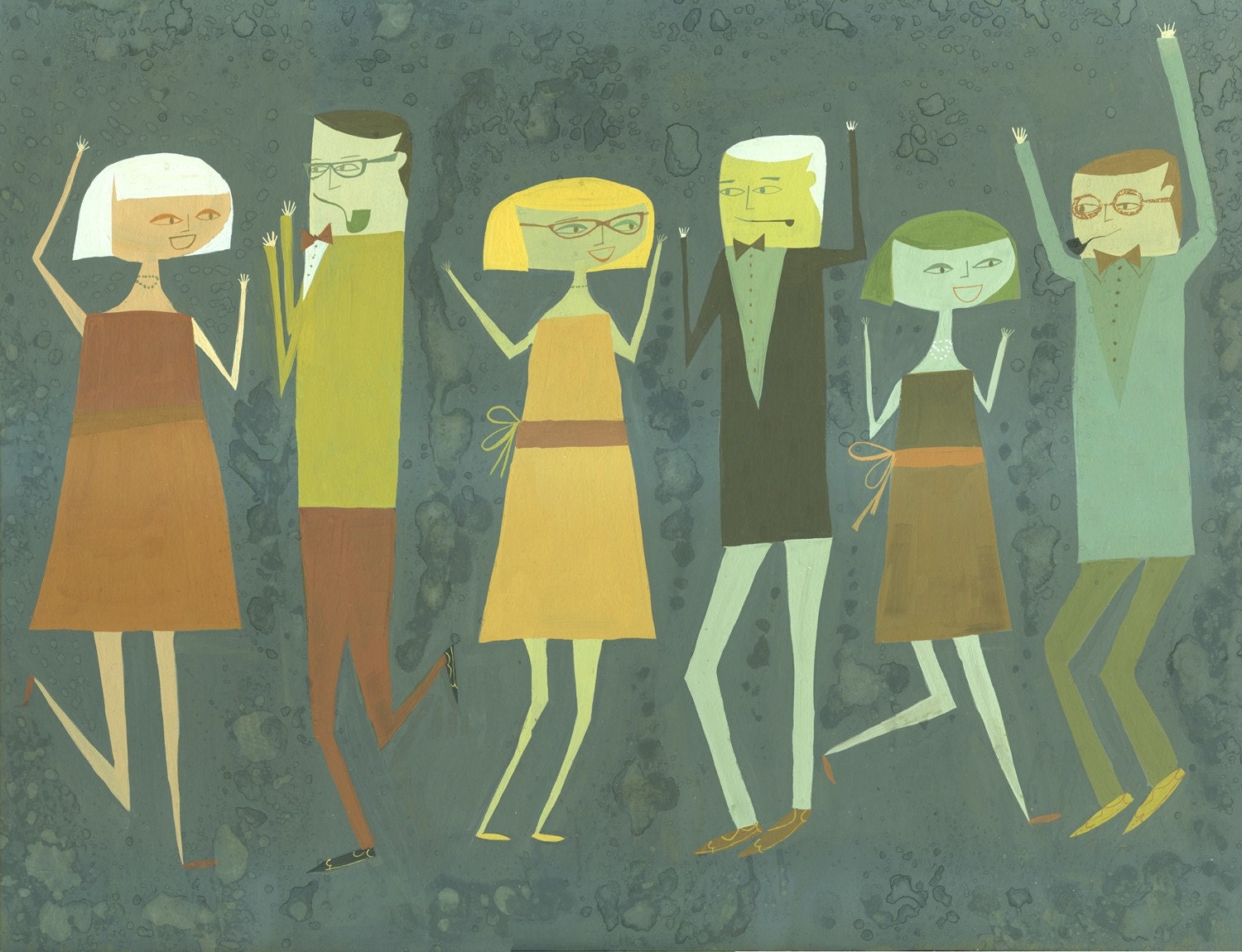 Dancing at the Tiny Bubble Room.  Limited edition 13x19 print by Matte Stephens.