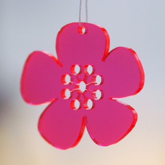 Forever Spring - lasercut flowers in neon red acrylic
