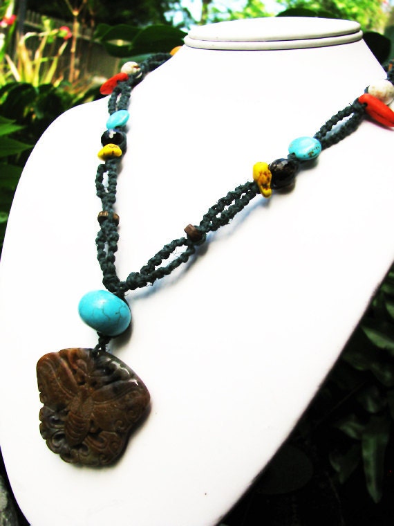 Moth Macrame Hemp Necklace - Long