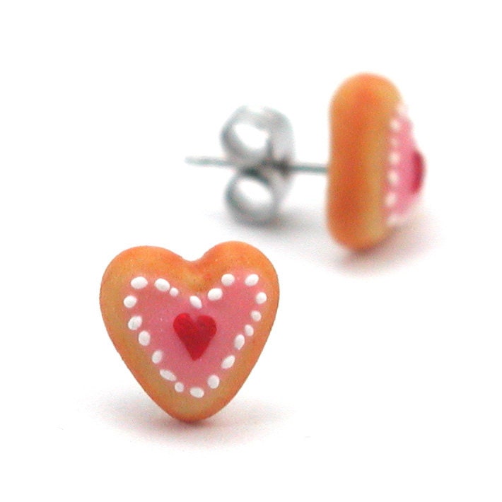 Heart cookie studs : Valentine sugar cookie