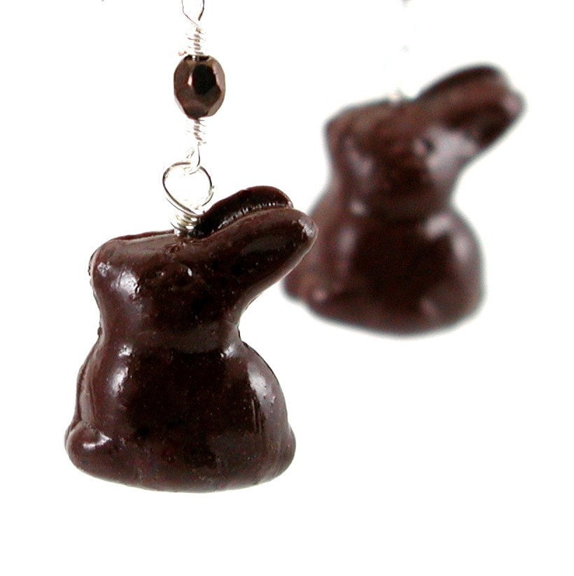 Chocolate bunny earrings by inediblejewelry on Etsy