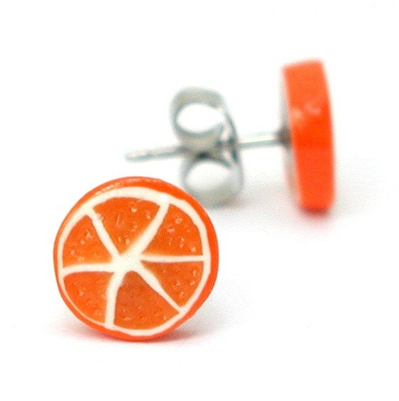 Orange half stud earrings