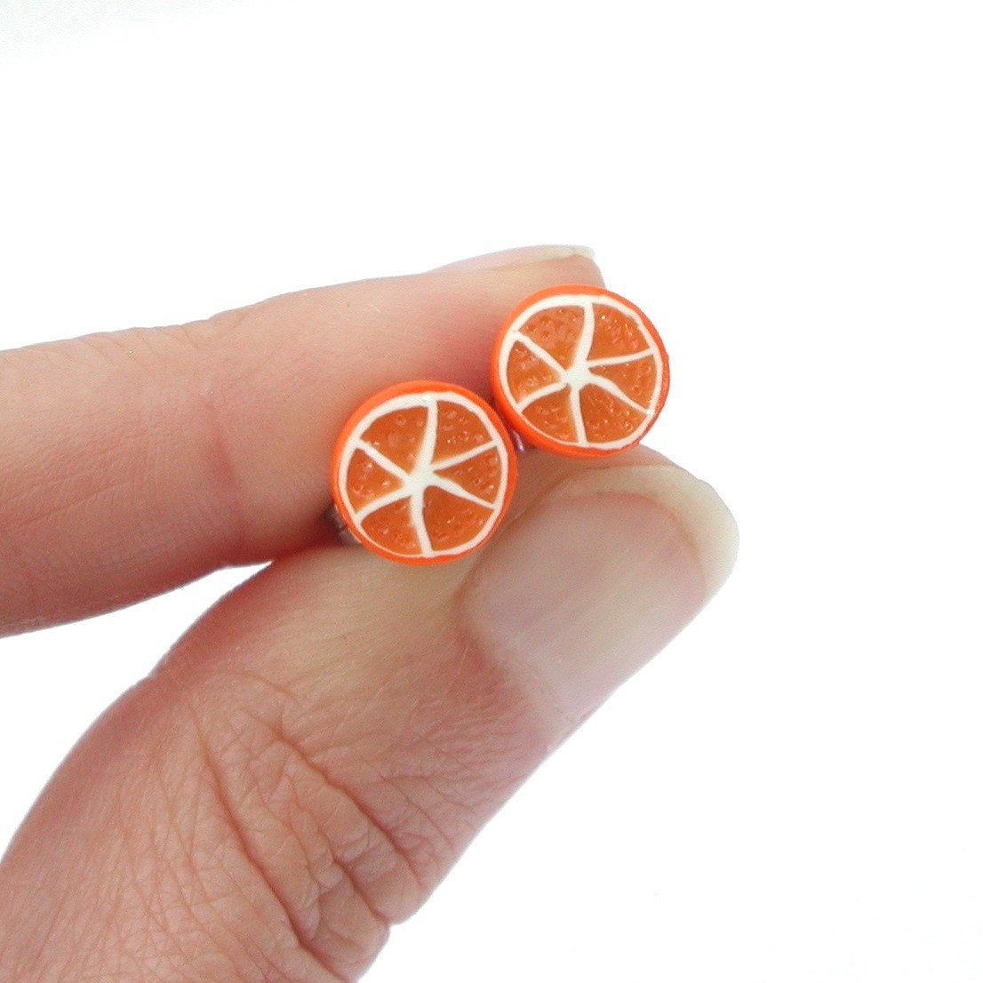 Orange half stud earrings