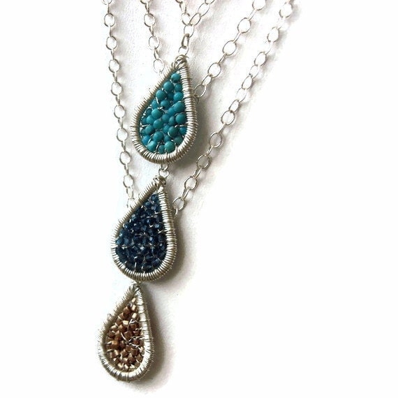 multi colored turquoise blue and gold triple teardrop necklace, Adjustable