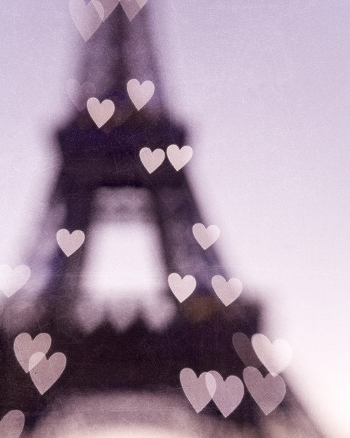 Eiffel Tower Print, Paris Photography, Radiant Orchid, Valentines Day, Love, Romantic, Purple Wall Decor, Hearts, Pastel - City of Love - EyePoetryPhotography