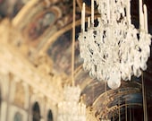 Chandelier photograph, Paris - The Secret History -  Versailles, Hall of Mirrors, France, Gold, Wedding, French Style, Glamour