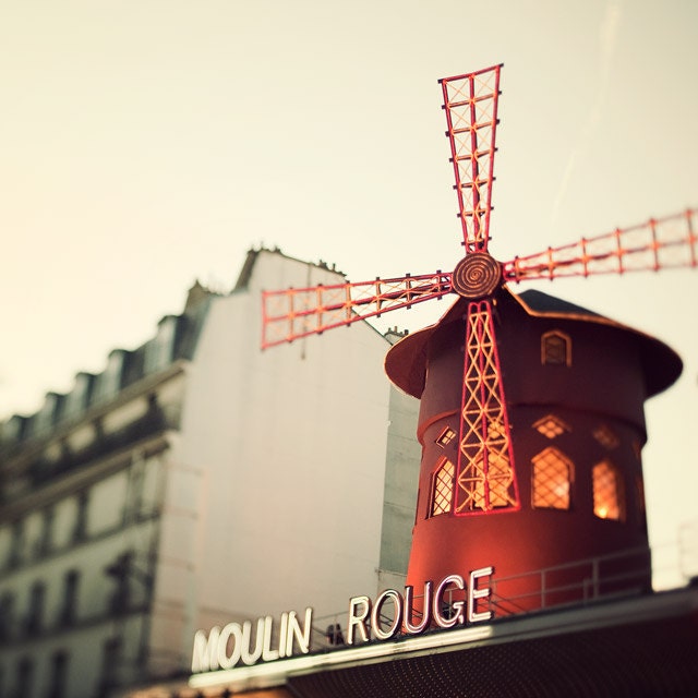 Paris Photos Set of Four Art Prints, Valentine, Red, Moulin Rouge, Windmill, Passion - Rouge - Romantic travel photography