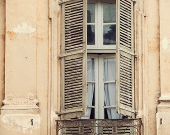 French Window, Provence Photograph, Spring, Pastel, Travel Photography, Mother's Day, Pale Peach, Shabby Chic, Home Decor - La Bohème