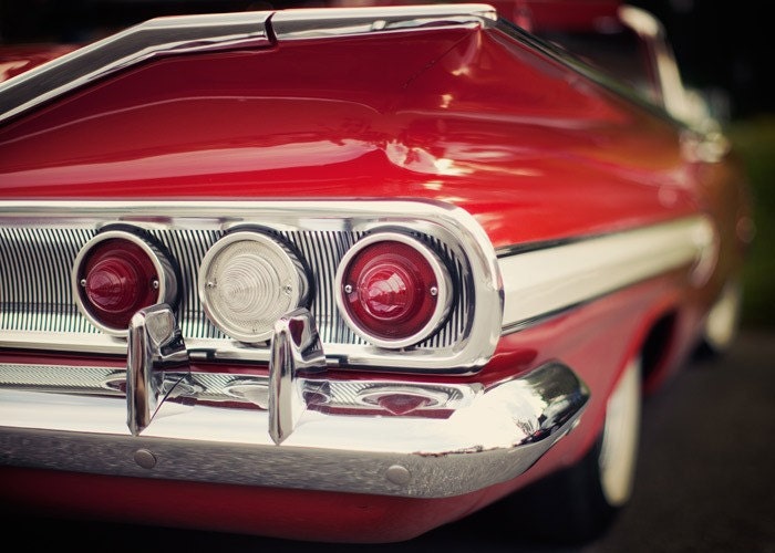 Candy Apple Red Vintage Car Photos, Retro, Fine Art Photography, Father's Day, July 4, Red and White - Zoom zoom - Set of four 5x7 prints