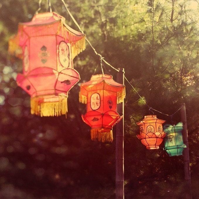 Paper Chinese Lanterns Glowing in Sunlight - Magic lanterns - Autumn, Fall Colors, End of Summer, Fine Art Print