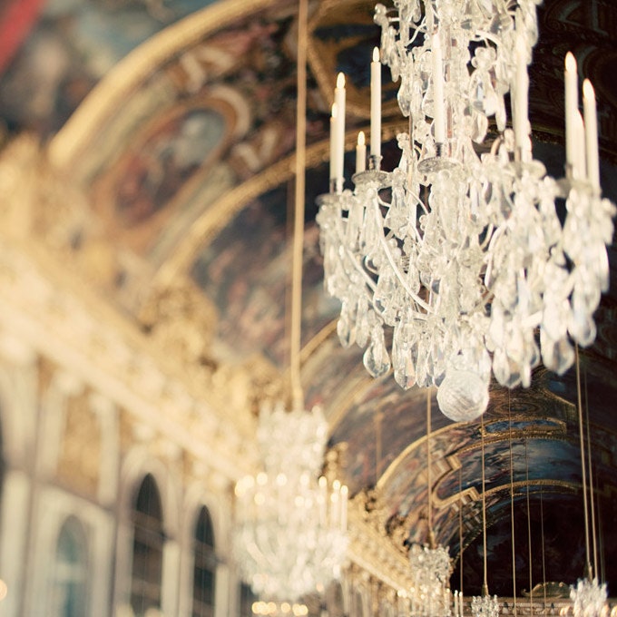 Chandelier photograph, Paris - The Secret History - Versailles, Hall of Mirrors, France, Gold, Wedding, French Style, Glamour
