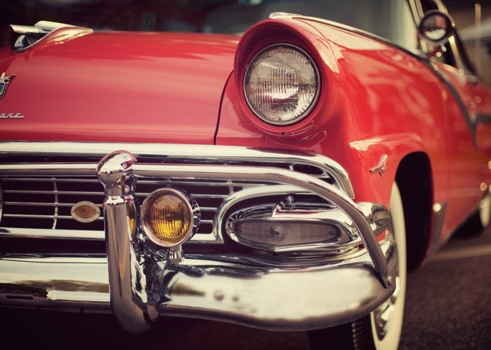 Candy Apple Red Vintage Car Photos, Retro, Fine Art Photography, Father's Day, July 4, Red and White - Zoom zoom - Set of four 5x7 prints