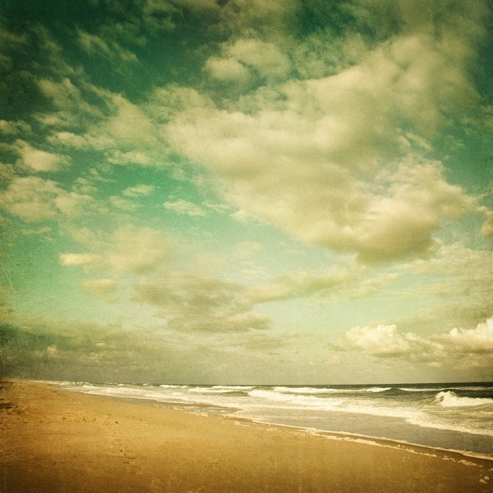 Beach photo - Fine art landscape photograph - Letting go of time - Sea, Calm, serene seascape in jewel tones