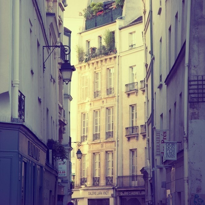 Paris, le matin - Paris Photograph, Purple, Plum, Morning Light, Urban, City Streets, St Germain des Pres