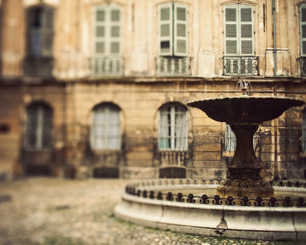 Provence Photo,  Aix-en-Provence Fountain, South of France, Romantic Travel Photography, Town Square - La Fontaine