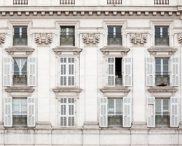 French Windows, Travel Photography, South of France, Fine Art Print, Winter White, Shabby Chic, Home Decor - Les Fenetres