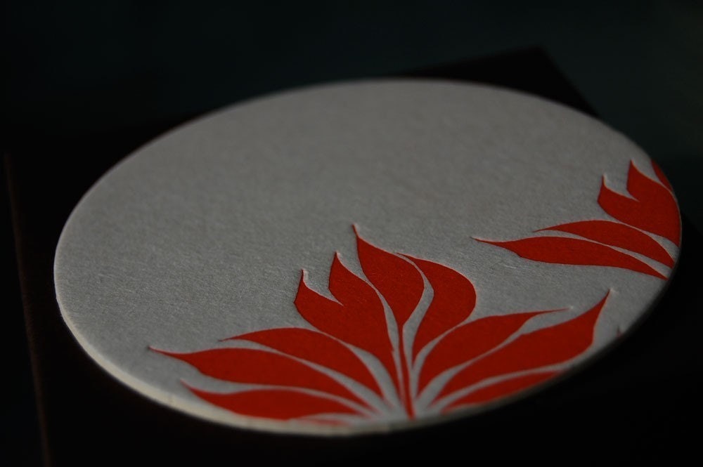 SALE - simple red pattern, letterpress coasters set of 8