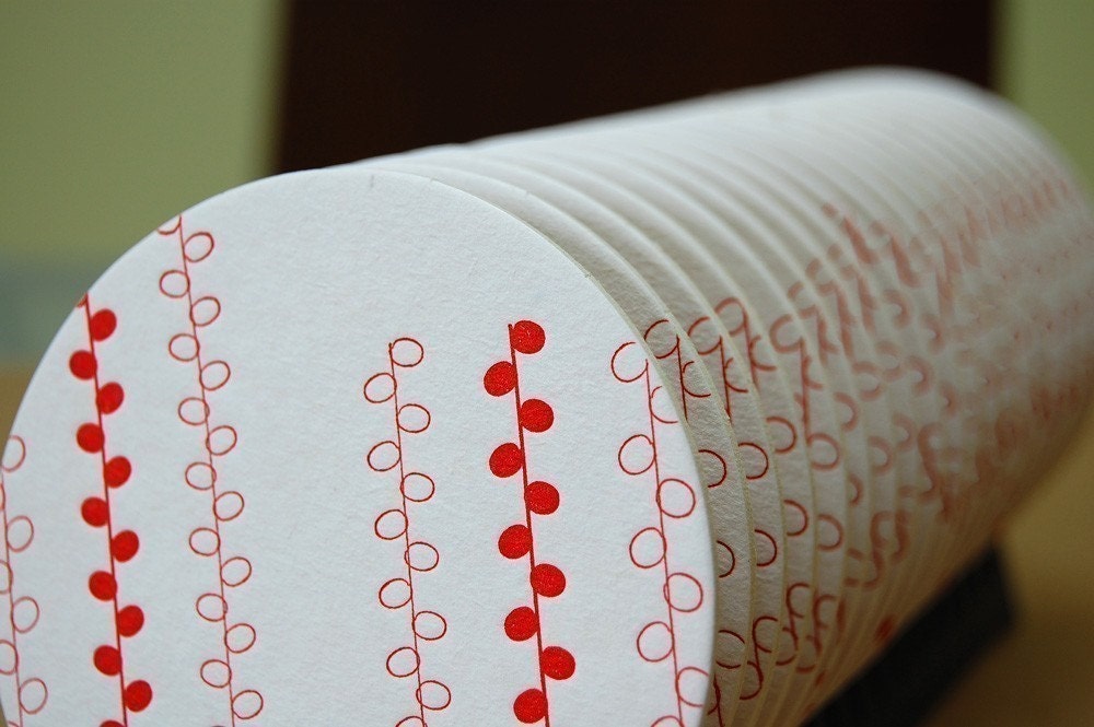 hanging circles letterpress coasters, set of 8
