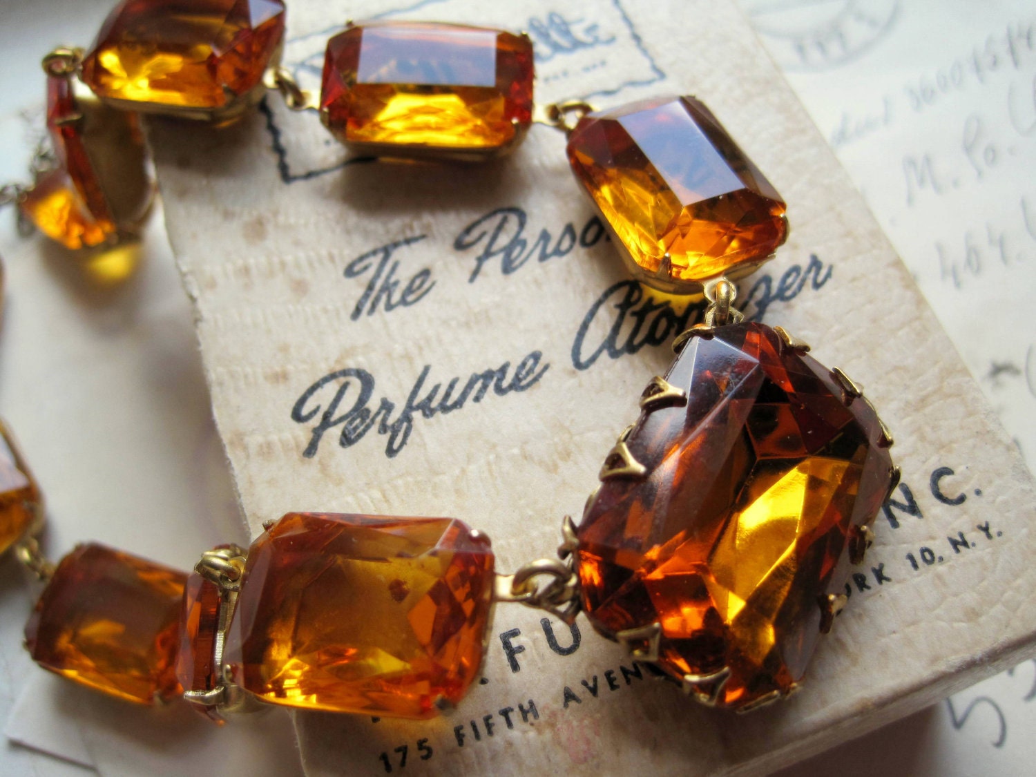 citrine, wintour winter inspired, vintage rhinestone necklace. Fluidity.  gift box