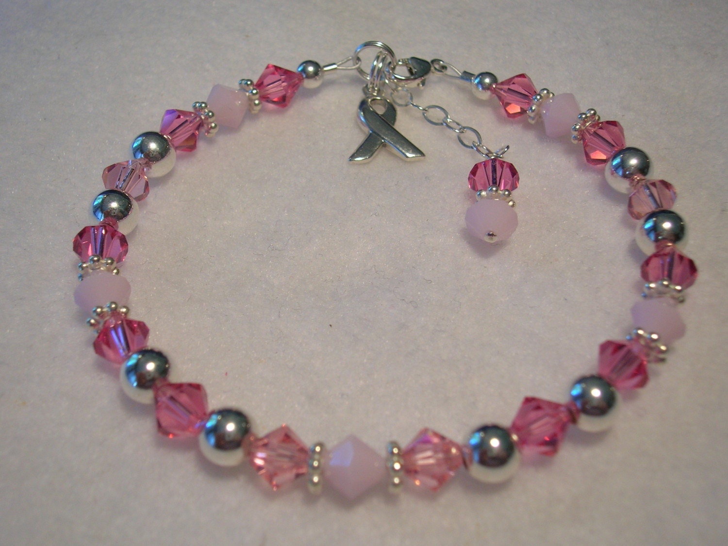 Breast Cancer Awareness Bracelet - Swarovski Crystal and Silver