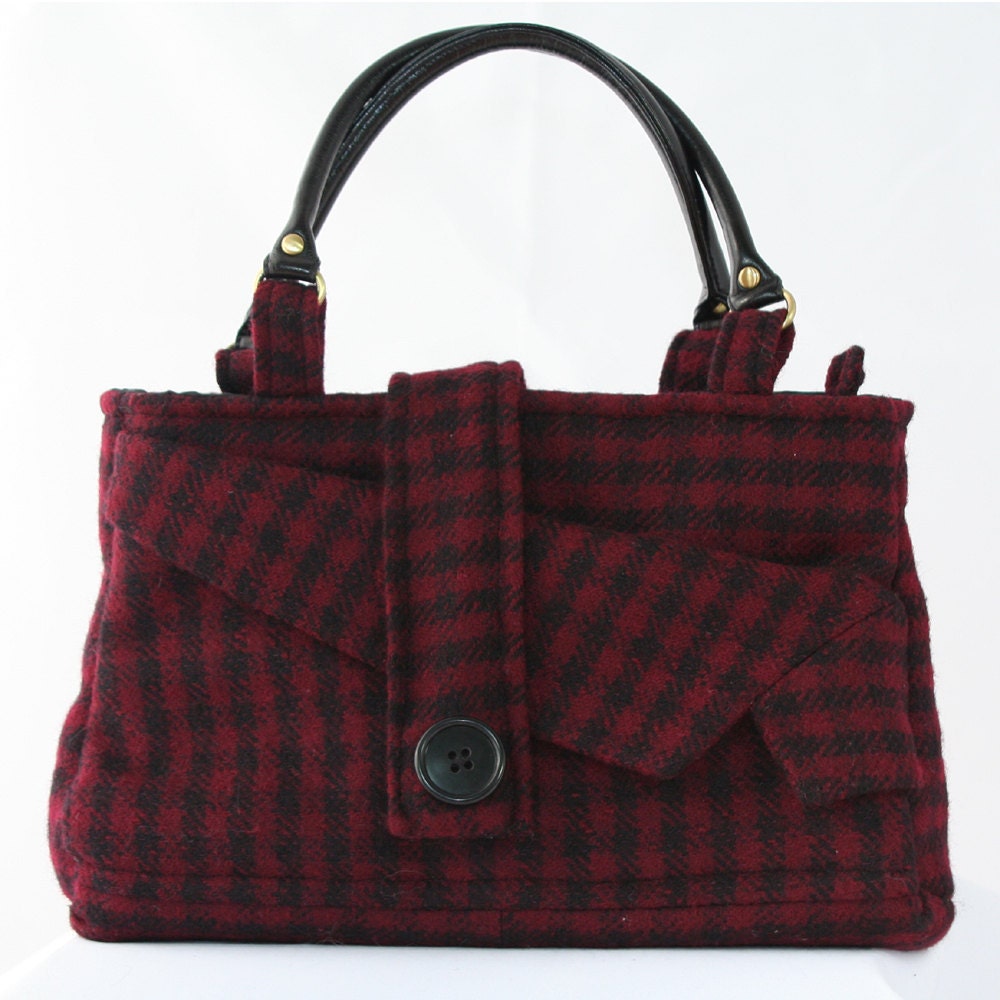 Red Plaid, Recycled Handbag from a Men's Jacket