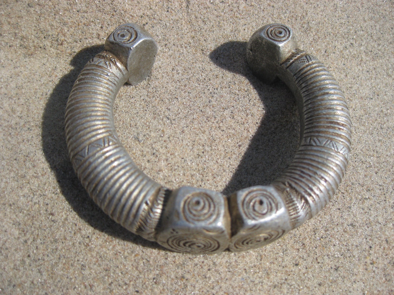 Old Chunky Tribal Etched Silver Bracelet - SALE