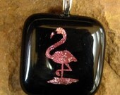 Pink Flamingo Dichroic Fused Glass Pendant