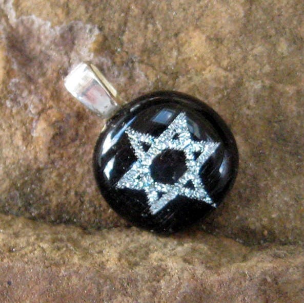 Silver Star of David Pendant, Dichroic Star of David, Petite Silver Fused Glass Dichroic Star of David Pendant