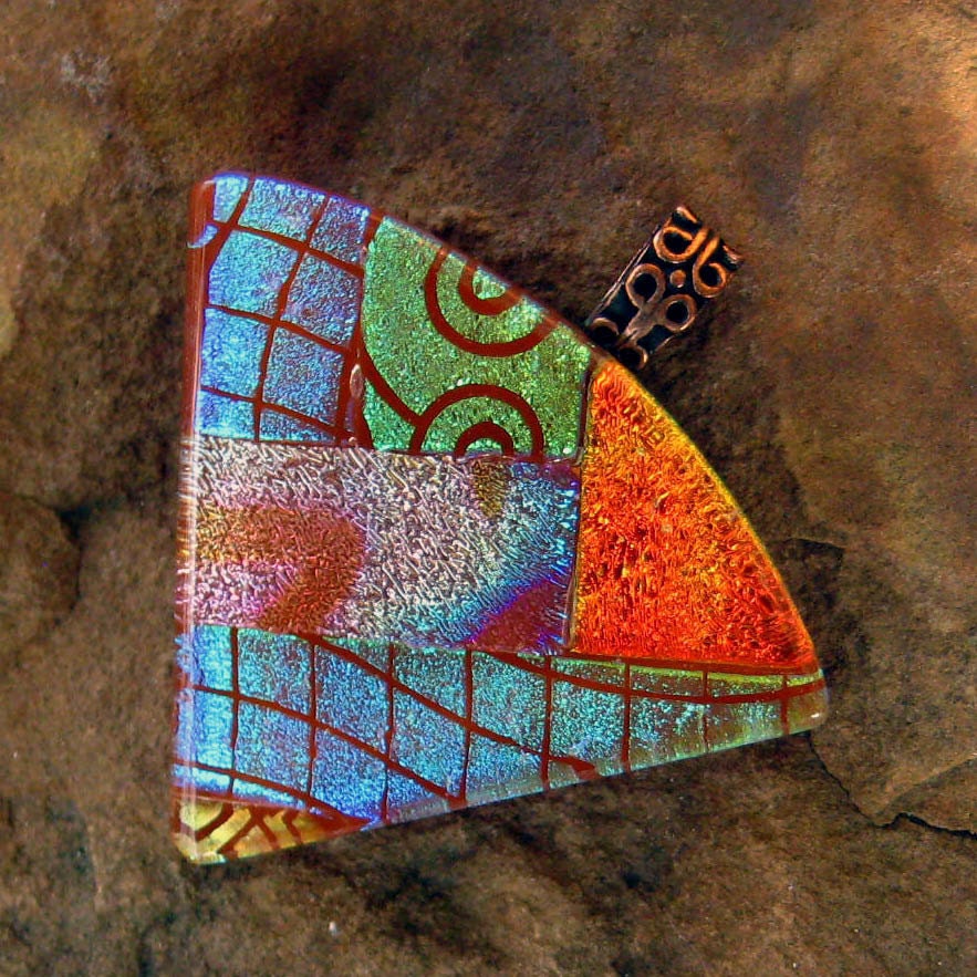 Dichroic Jewelry Fused Glass Pendant - Caramel Fan