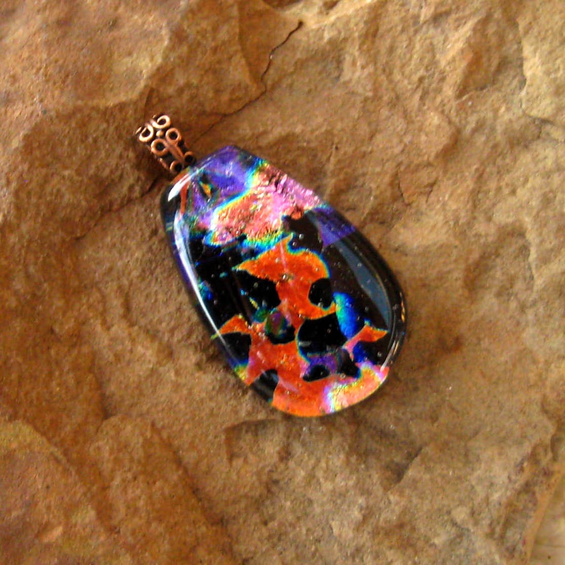 Dichroic Fused Glass Pendant Warm Colors
