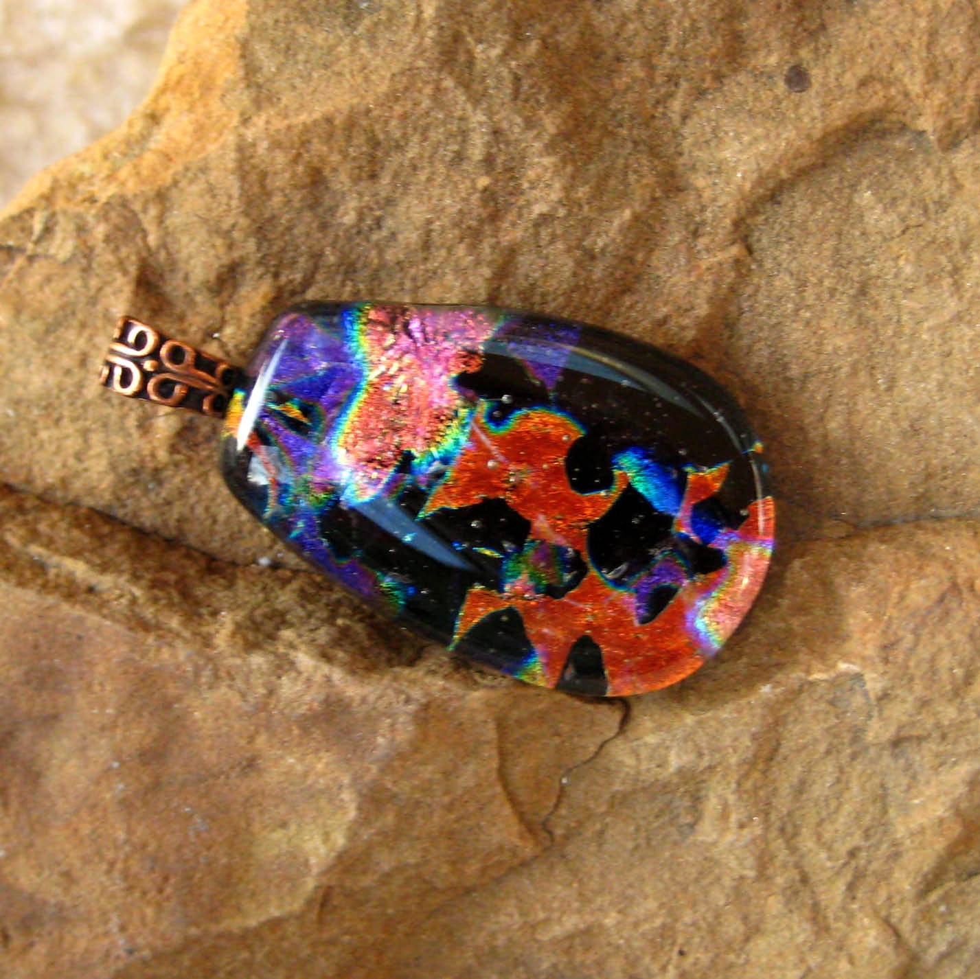 Dichroic Fused Glass Pendant Warm Colors