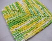 Lemon Lime Twist--Lime Green Yellow and White Handknit Dish Cloth