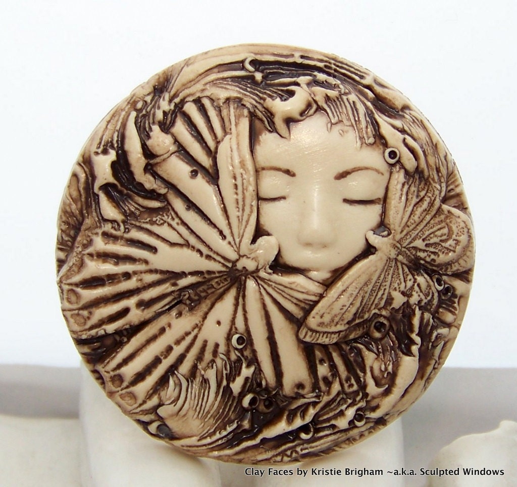Butterfly Kisses Fairy Lady Face ROUND Cameo Cab CABOCHON