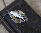 Antique Frozen Charlotte Necklace Ornate Steampunk Statement Lady Elgin Watch Face Swarovski Crystals