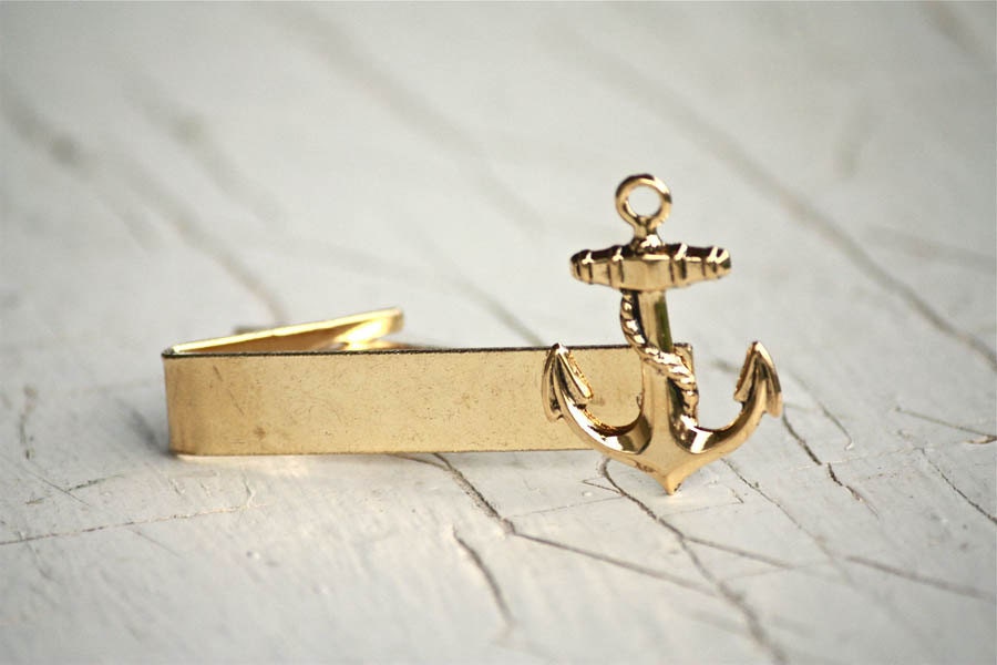Gold Ships Anchor Tie Clip Alligator Bar - Nautical Life - groomsman gift tie clip