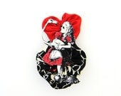 Alice in Wonderland Brooch - Flamingo and Alice Playing Croquet
