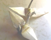 White Embossed Peace Crane Wedding Cake Topper Party Favor Ornament Origami Bird Brocade