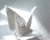 White Satin Peace Crane Wedding Cake Topper Party Favor Christmas Ornament Origami Japanese Paper Bird - localcolorist