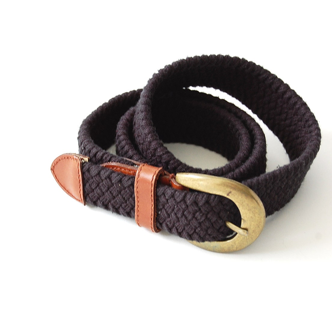 vintage Braided Belt / Unisex / Classic / Cotton Stretch Belt / Leather detail / nautical bohemian chic / osfm