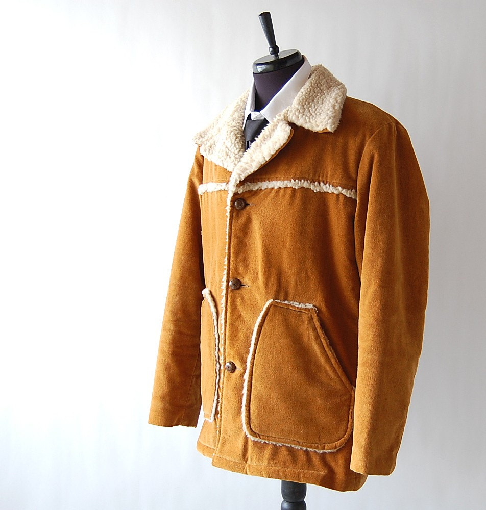 Mens Vintage Mustard Brown Faux Sheepskin Coat . by shopgoodgrace
