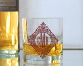 Custom monogram, screen printed glassware, old fashioned