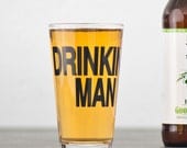 Drinking Man- 2 hand printed pint glasses - dark charcoal
